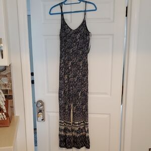 Mimi Chica Navy and Cream Floral Spaghetti-Strap Jumpsuit